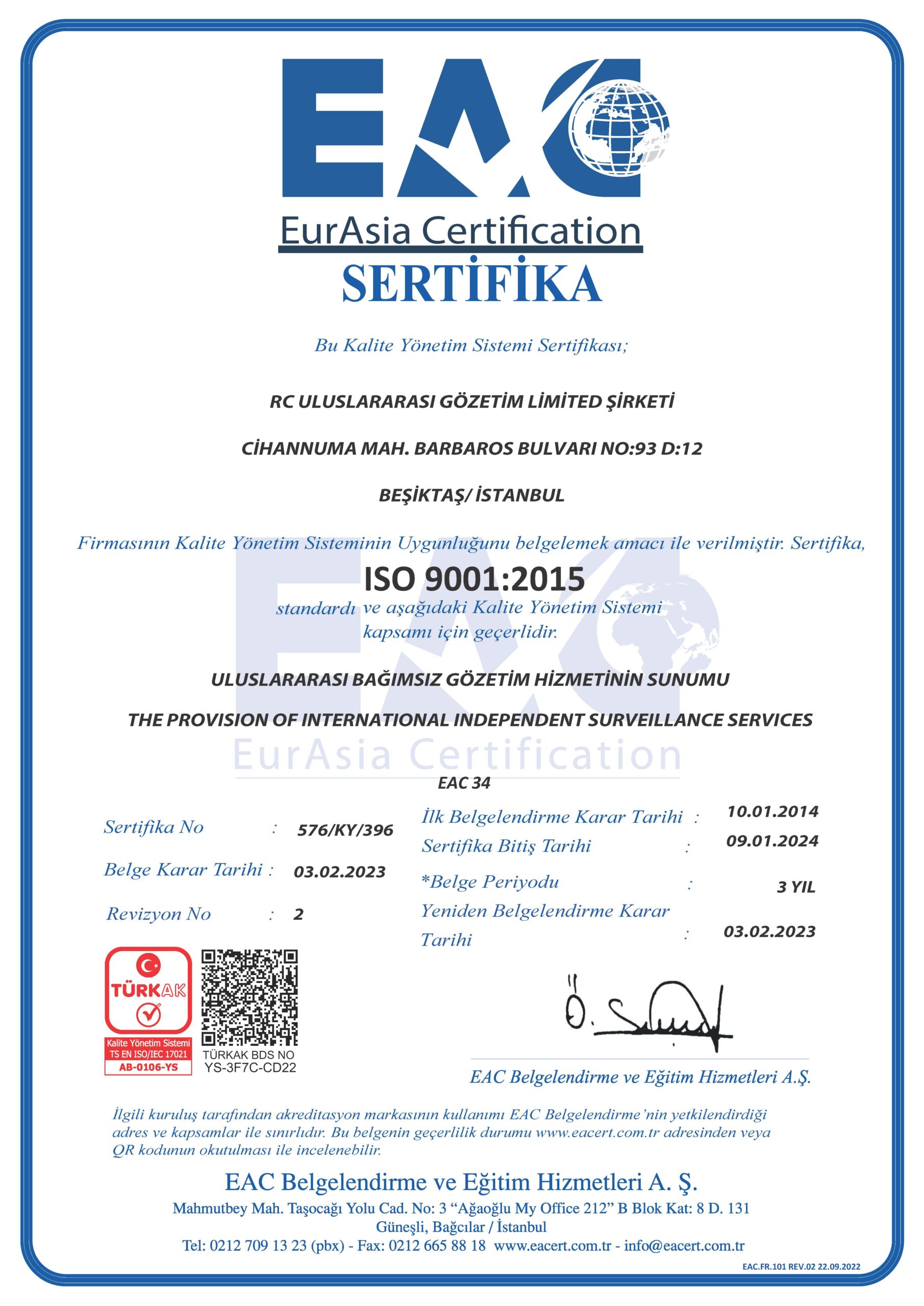 ISO 9001 - SERTİFİKA