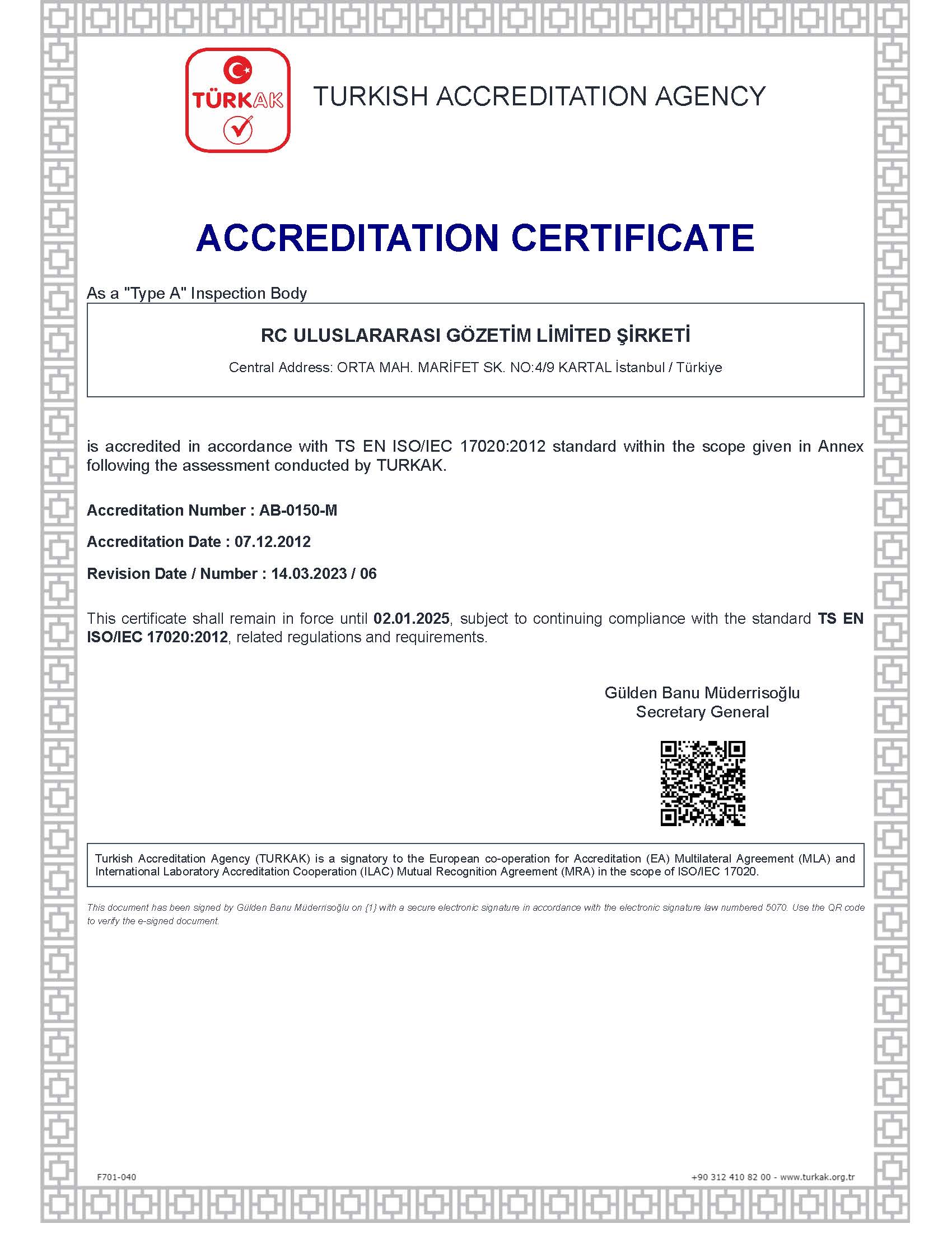 ISO 17020 CERTIFICATE